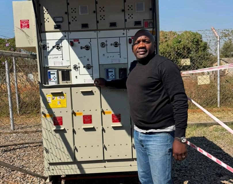 Eng. Peter Chitumba Simukonda, Director of Muchinda, at an 11kV switchgear installation